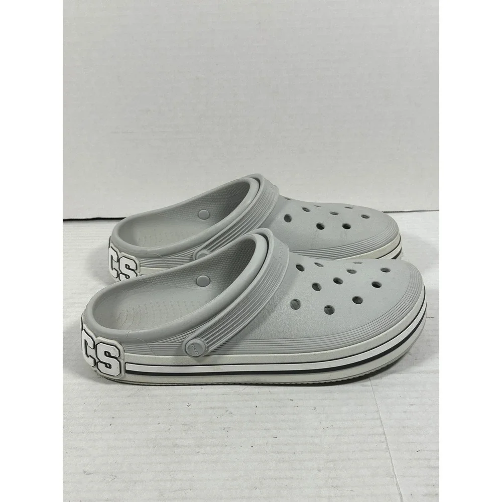 Crocs Crocband Logo Mania Clogs Light Grey Mens 9 Womens 11 Platform Sandals